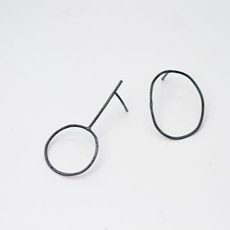 Mismatched Silver Earrings-Oval and Circle